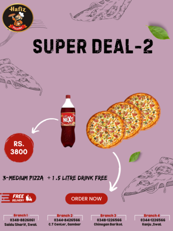 Super Deal 2 (3 Medium Pizza + 1.5 Litre Cold Drink Free)