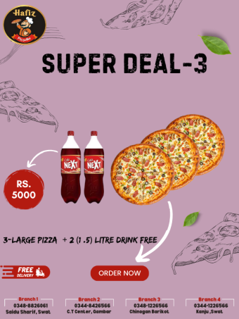 SUPER DEAL 3 (3 Large Pizza + 2 (1.5 ) Litre Cold Drink Free)