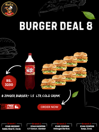 Deal 8 (8 Zinger Burger + 1 .5 Ltr Drink)