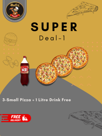 Super Deal 1 (3 Small Pizza + 1 Litre Cold Drink Free)