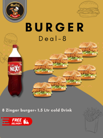 Deal 8 (8 Zinger Burger + 1 .5 Ltr Drink)